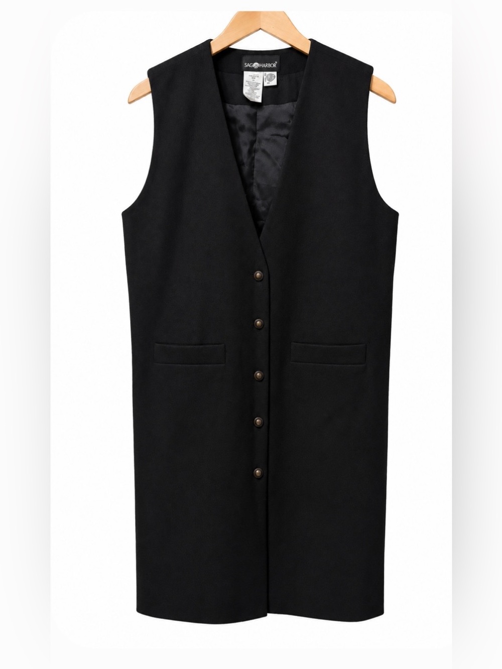100% Wool Sag Harbor Black Longline Button Vest